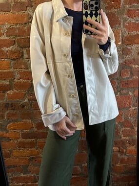 Sunday Best Women's Cream Button-Front Faux Leather Jacket